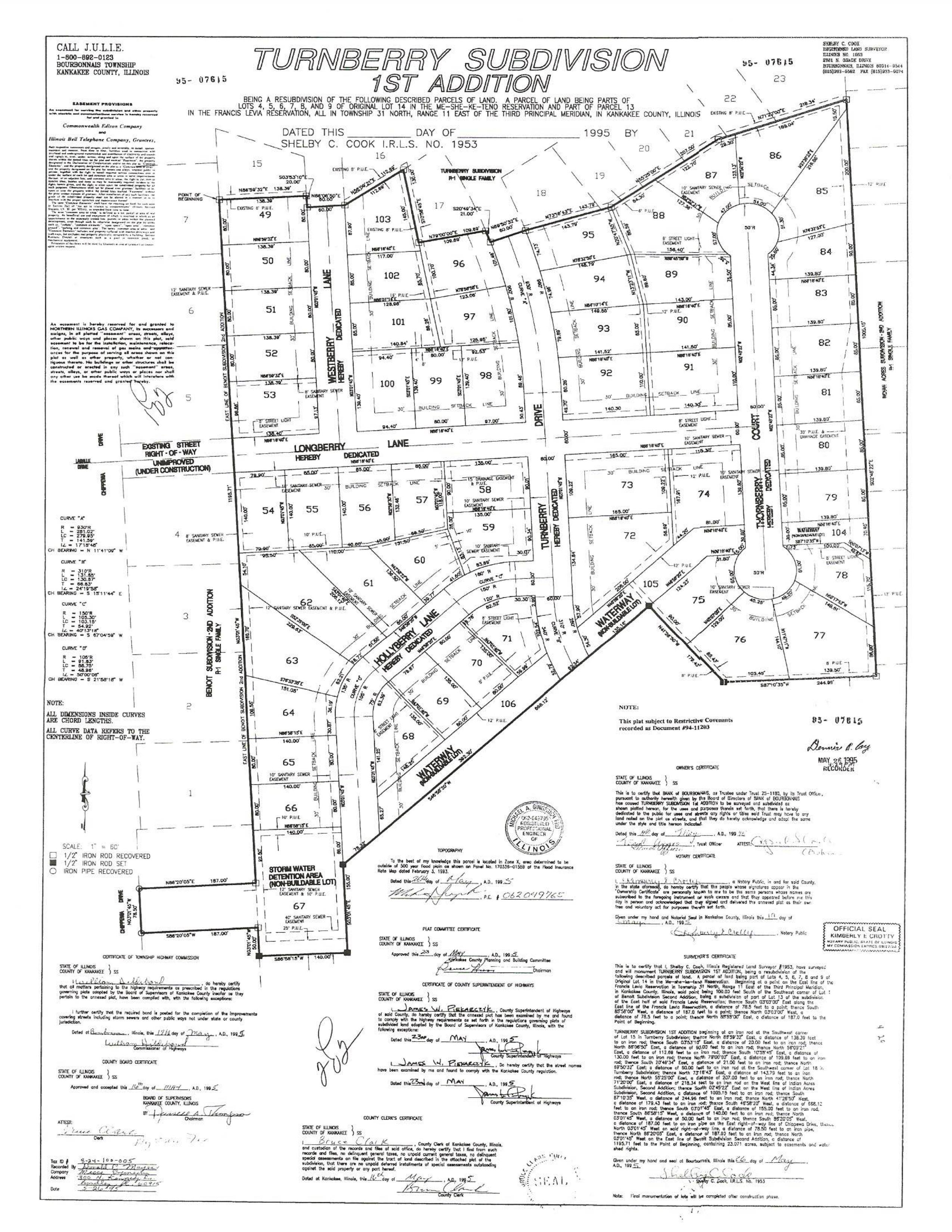 First addition plats of land for Turnberry Neighborhood