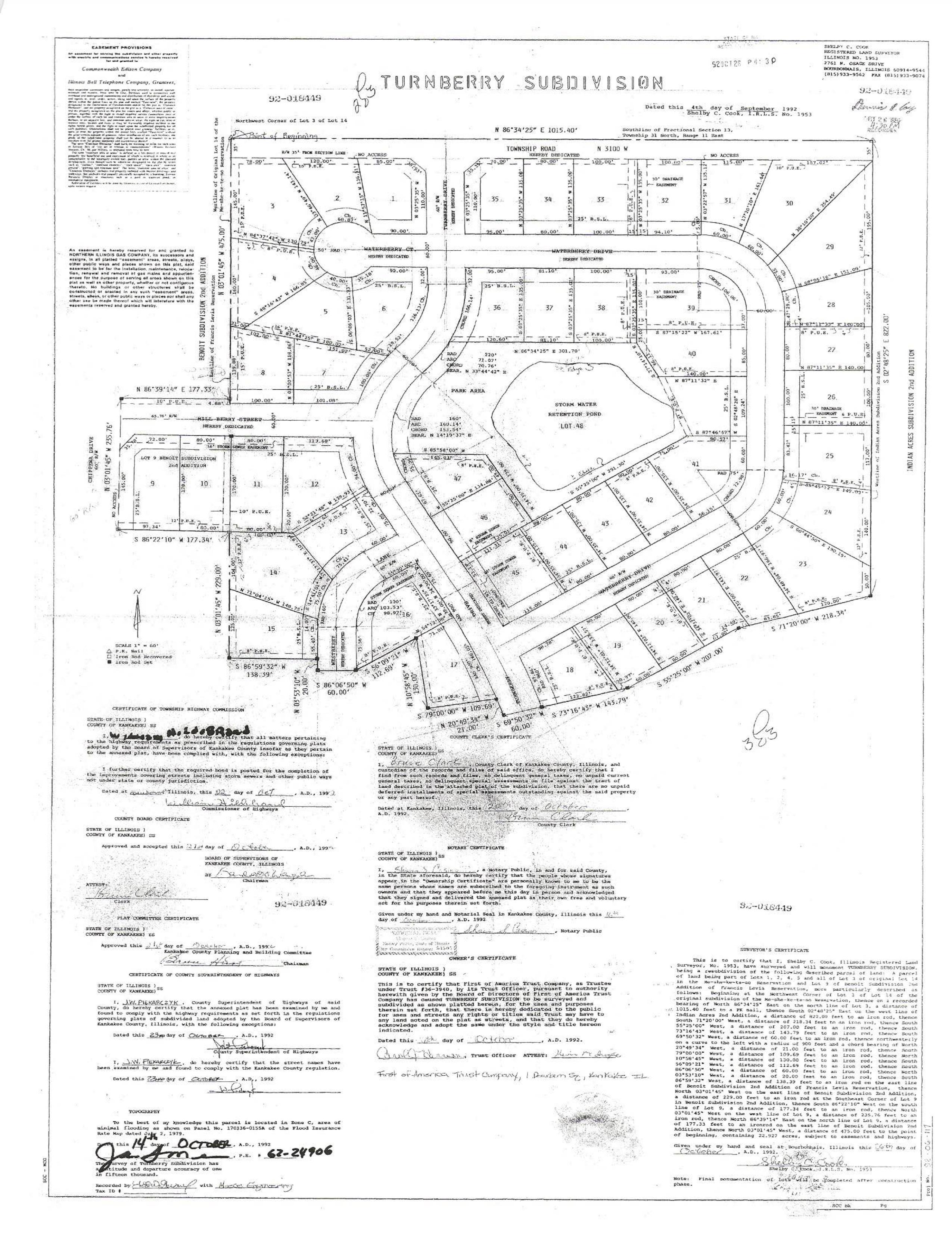 Original plats of land for Turnberry Neighborhood