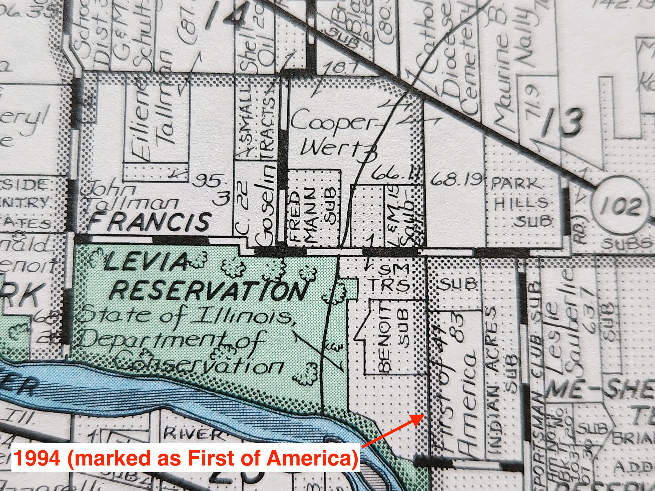 Plat image from 1994 showing land in Kankakee near the Will County border.